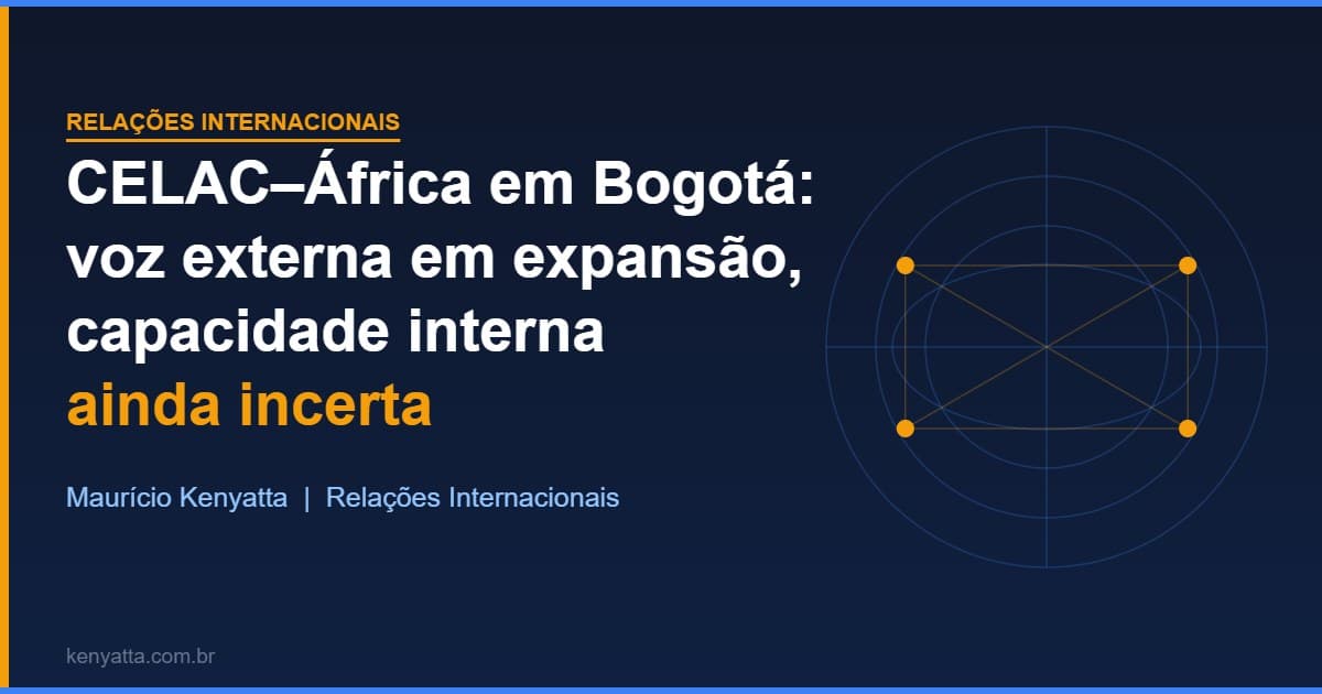 Mapa estilizado mostrando conexões entre América Latina e África, representando o Fórum CELAC–África em Bogotá